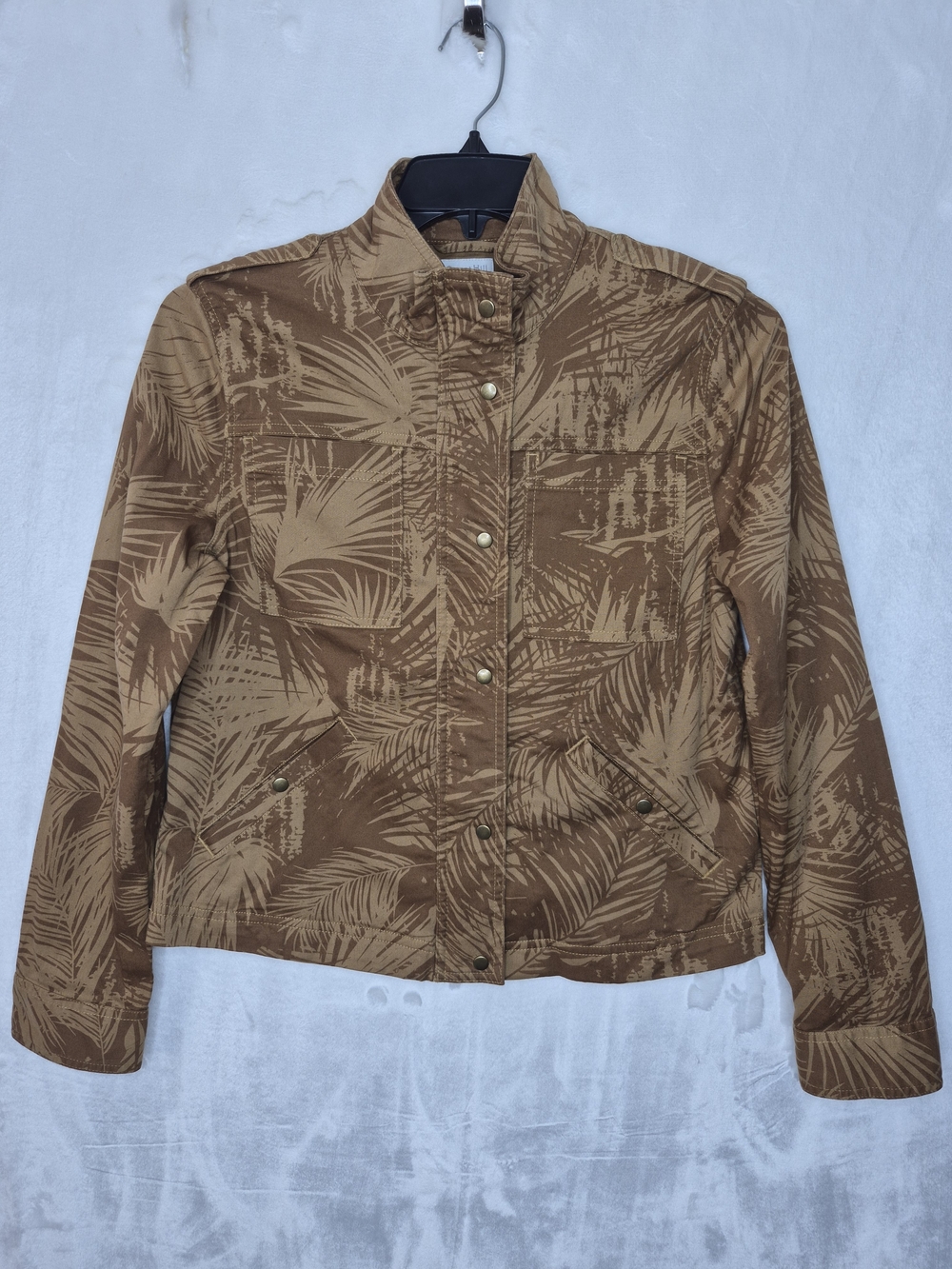 Garnet Hill Pima Cotton Tropical Print Full Zip Snap Utility Jacket Womens Sz 4